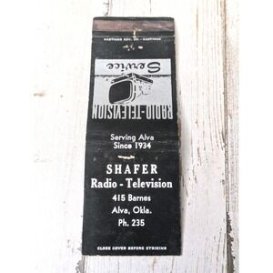Vintage Matchbook Cover Shafer Radio‎ Television Service Alva, Oklahoma